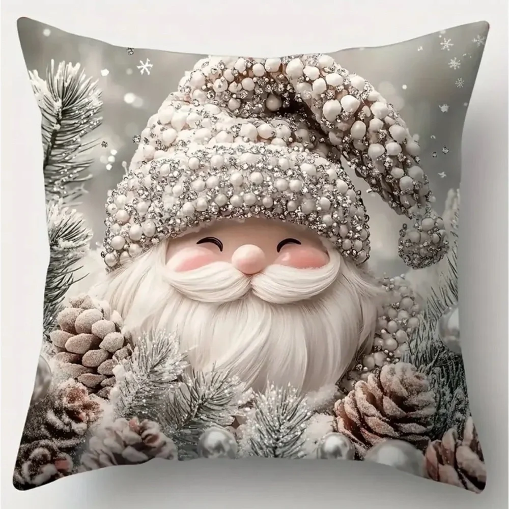 (New in Package)4 Pk Festive Holiday Pillow Cover Set with Santa and Snowman
